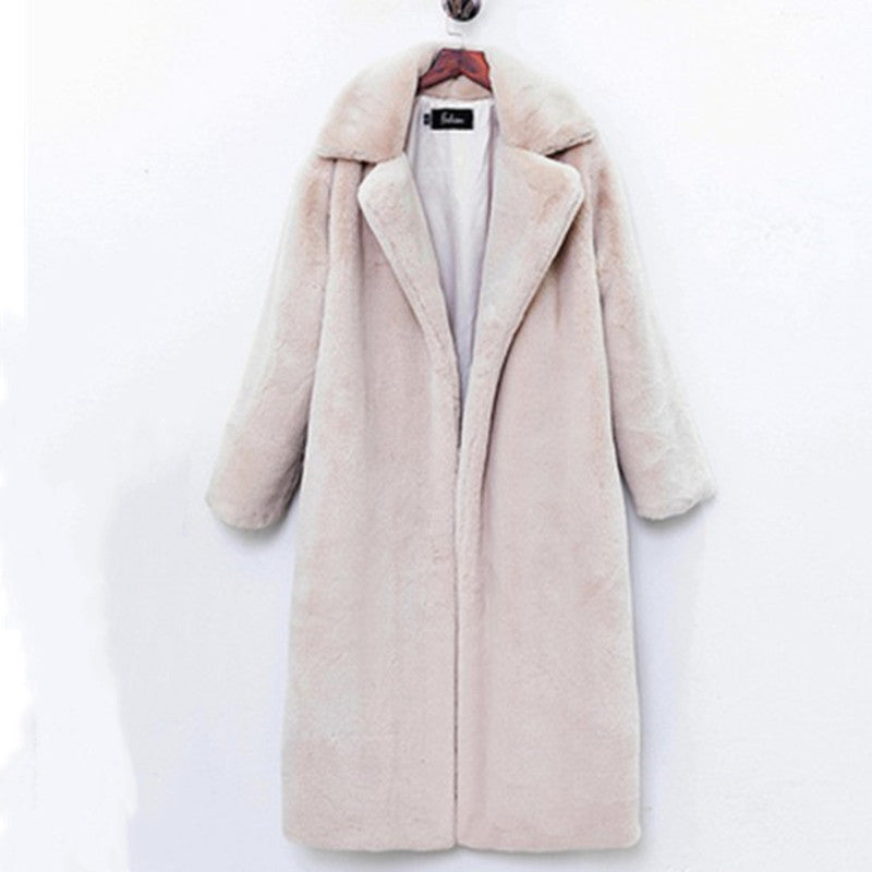 Damen Langer Teddy-Mantel mit breitem Revers und elegantem Schnitt R&B