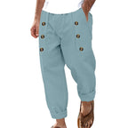 Herren lässige Leinen-Cargo-Hose mit praktischen Knöpfen und seitlichen Taschen R&B
