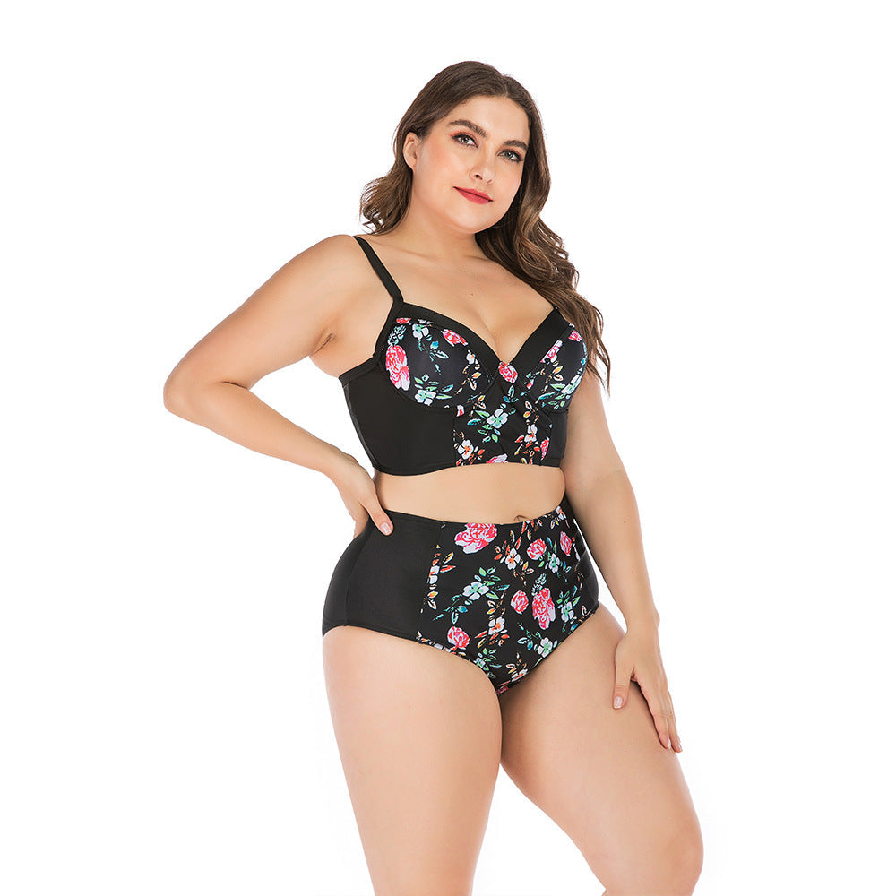 Damen Hochtailliertes Bikini-Set mit floralem Oberteil und unterstützendem Schnitt R&B
