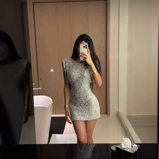 Damen Glamouröses Cocktailkleid mit schimmerndem Paillettenbesatz R&B