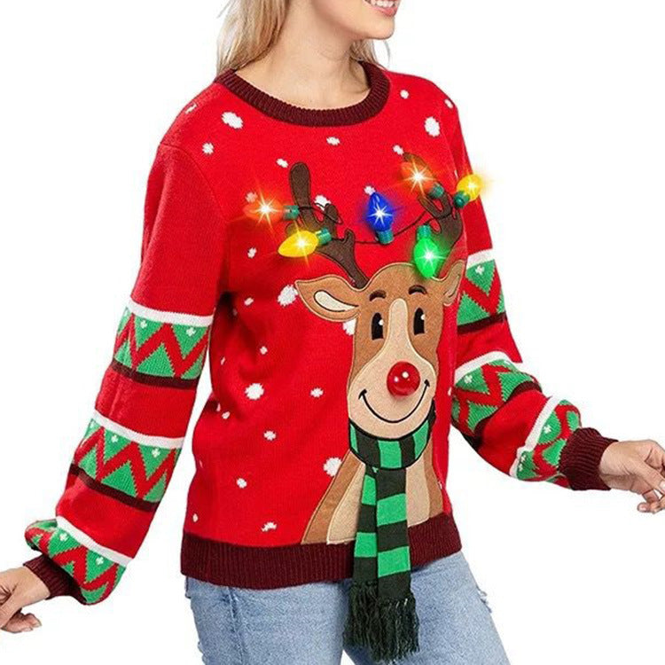 Damen Weihnachtspullover mit leuchtenden Rentier-Motiv R&B