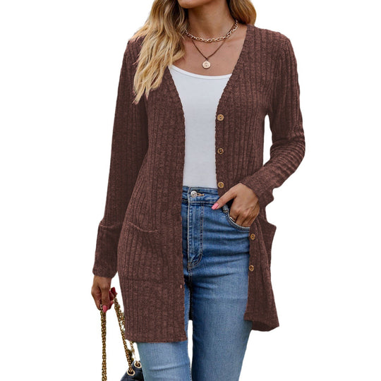 Damen Strickjacke mit langen Ärmeln und praktischen Taschen R&B