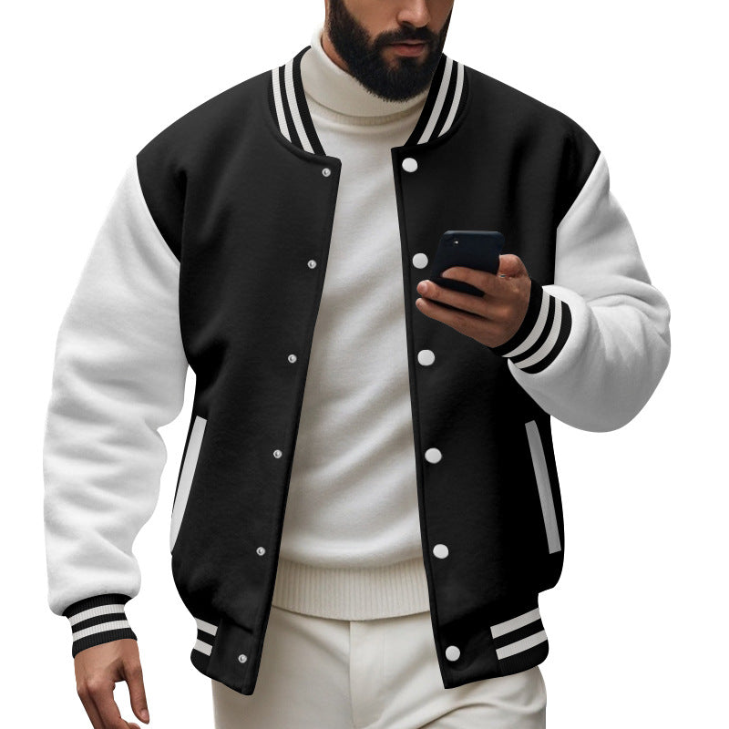 Herren nan CollegR&BasR&Balljacke im Varsity-Stil mit Rippbündchen und Druckknopfleiste R&B