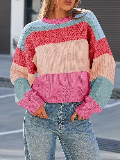 Damen Grobstrickpullover mit Farbblockdesign und oversized Schnitt R&B