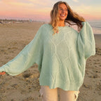 Damen Grobstrickpullover mit asymmetrischem Schnitt und weitem Bund R&B