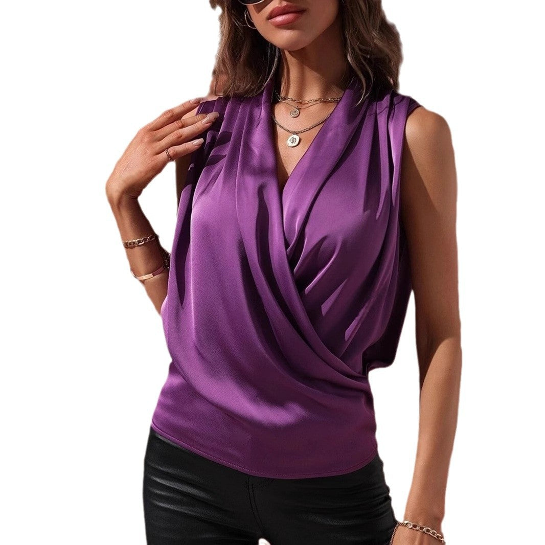 Damen elegantes Oberteil mit Wickeldesign und gerafftem Schnitt R&B