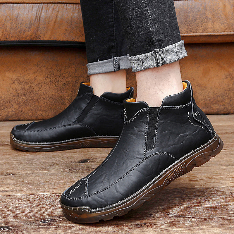 Herren Bequeme Lederhalbstiefel mit elastischem Einschlupfdesign R&B