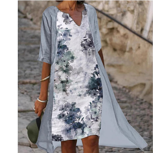 Damen Freizeitkleid mit floralem Design und tiefem V-Ausschnitt R&B