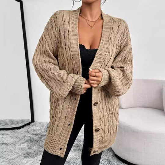 Damen Strickjacke mit hochwertiger Zopfmuster-Optik und praktischen Knopfdetails R&B