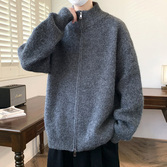 Damen Schicker und flauschiger Strickjacke mit hochgeschlossenem Reißverschluss R&B