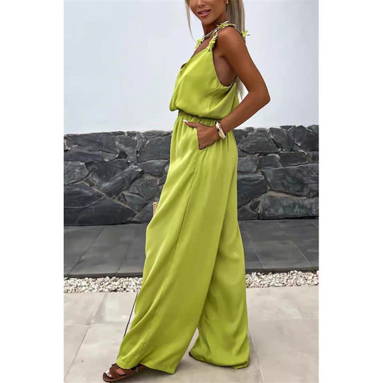 Damen Jumpsuit mit floralen Rüschen und weitem Bein R&B