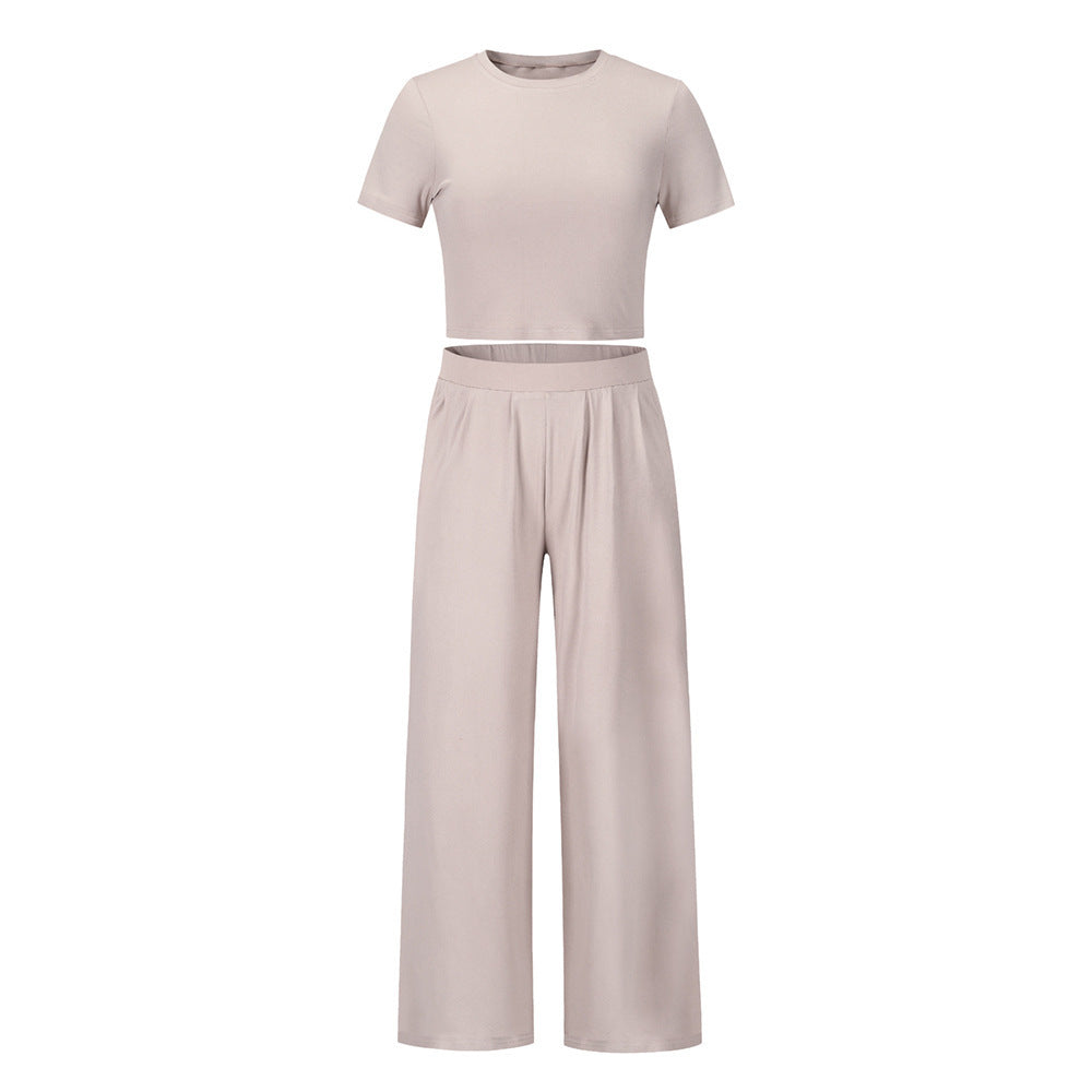 Damen lässiges Cropped T-Shirt und weite Palazzo-Hose Set R&B