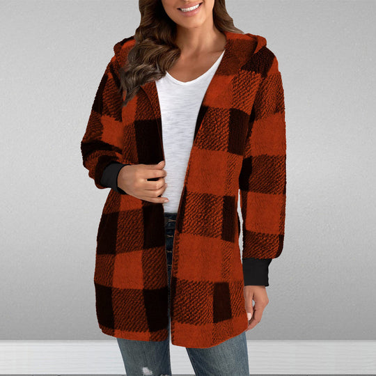 Damen Kuschelige Oversized Jacke mit Kapuze R&B
