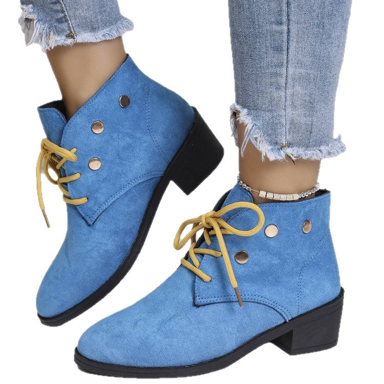 Damen modische Stiefeletten mit auffälligen Schnürdetails und stabiler Profilsohle R&B