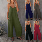 Damen Lässiger Sommer-Jumpsuit mit tiefem Ausschnitt und praktischen Taschen R&B