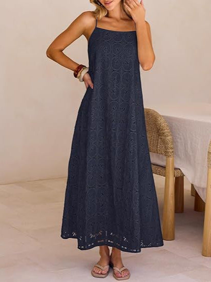 Damen Maxikleid mit filigranem Lochmuster R&B