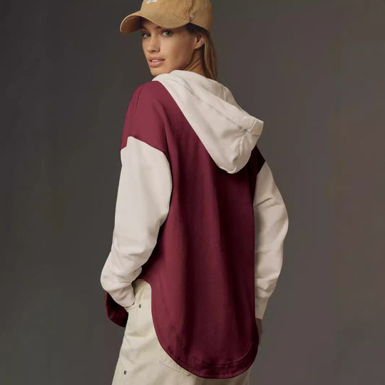 Damen Lässiger Kapuzenpulli mit V-Ausschnitt und bequemen Ärmeln R&B