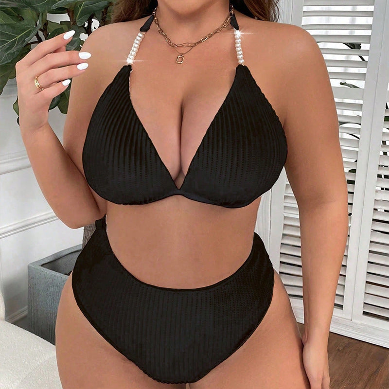 Damen Hochtaillierter Plissee-Bikini mit trägerfreiem Oberteil R&B