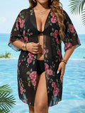 Damen transparenter Strandüberwurf mit floralen Mustern R&B