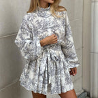 Damen Puffärmel Hemdkleid mit Rüschendetails und tailliertem Gürtel R&B