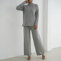 Damen elegantes und lässiges Strick-Loungewear-Set mit hohem Kragen und weiten Beinen R&B