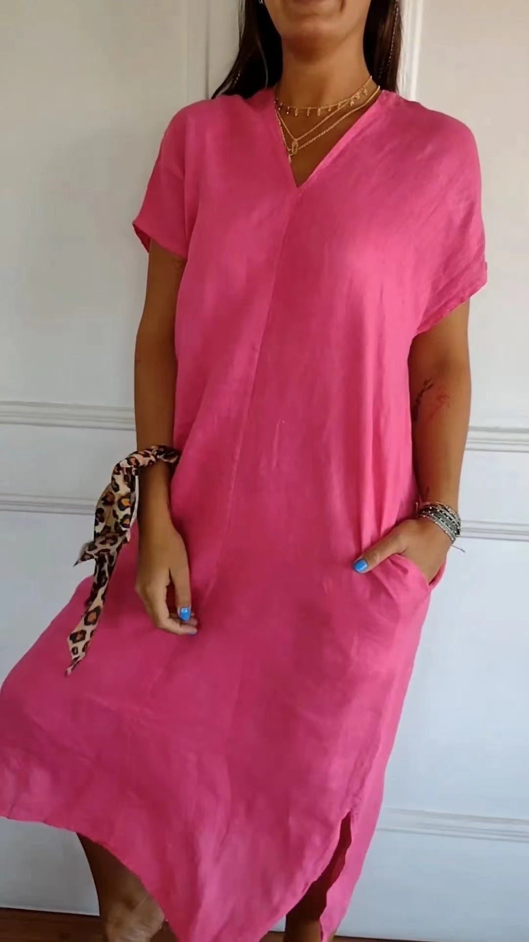 Damen luftiges Leinenkleid mit praktischen Seitentaschen R&B