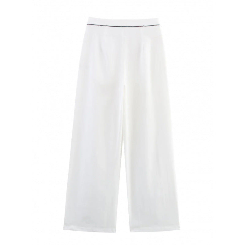 Damen weite Hochkannt-Hose mit eleganter Bundverzierung R&B