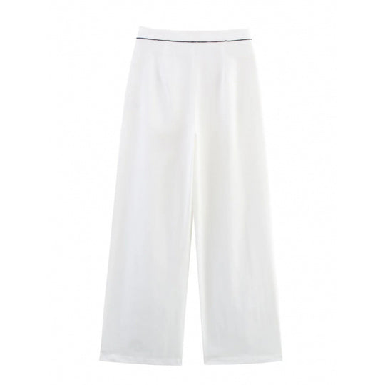 Damen weite Hochkannt-Hose mit eleganter Bundverzierung R&B