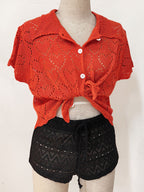 Damen luftiger Häkel-Cardigan mit modischem Lochmuster R&B