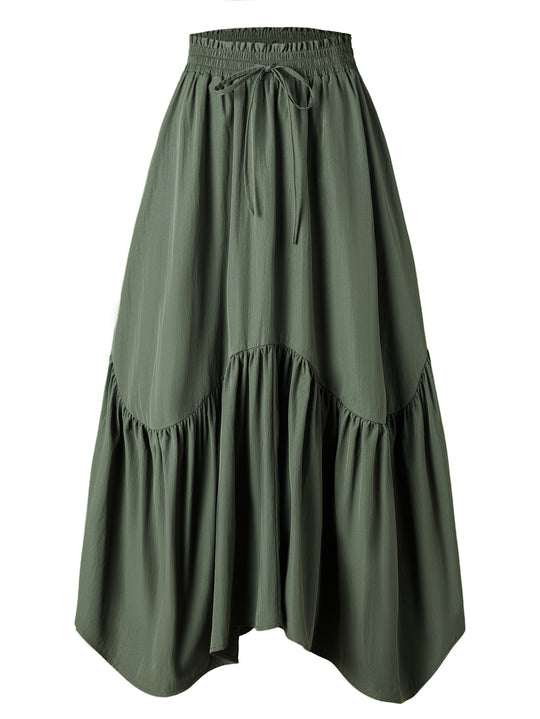 Damen Maxi-Rock mit kreativem Volantdesign und elastischem Bund R&B