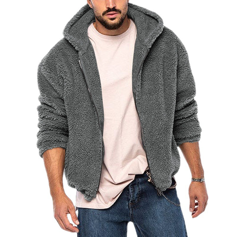 Herren Gemütliche Fleece-Jacke mit Kapuze und Reißverschluss R&B