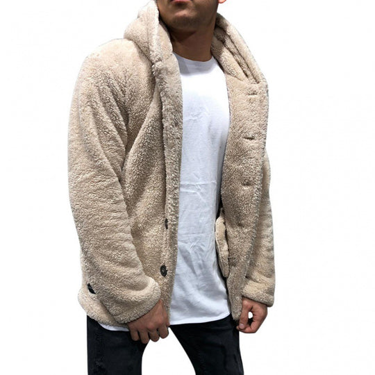 Herren Fleecejacke mit Kapuze und knöpfbarem Verschluss R&B