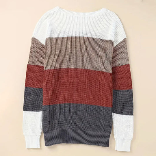 Damen modischer Strickpullover mit modernem Streifen-Design und langen Ärmeln R&B