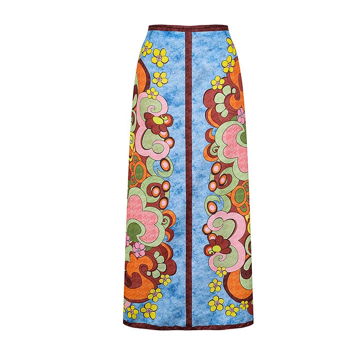 Damen Vintage Badeanzug mit buntem Muster und Schmuckgürtel R&B