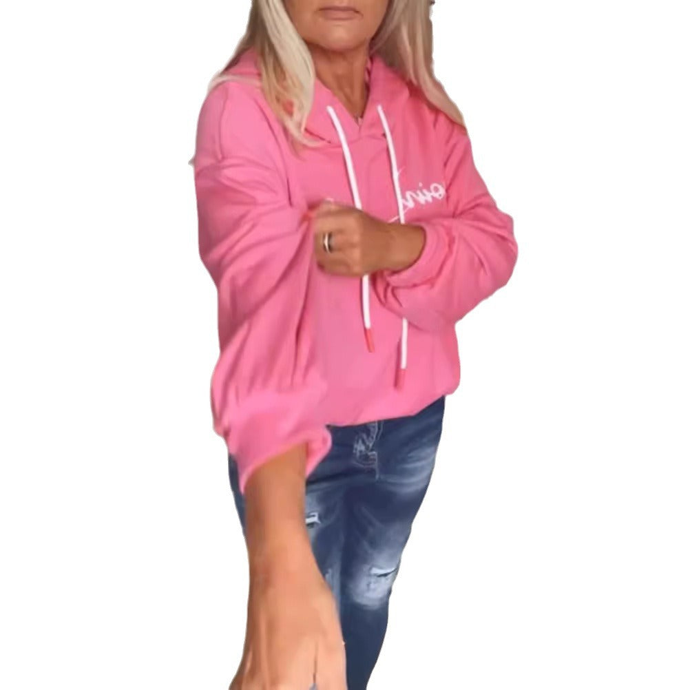 Damen nan lässiger Kapuzenpullover mit minimalistischer Liniengrafik, Kordelzug und geripptem Saum R&B