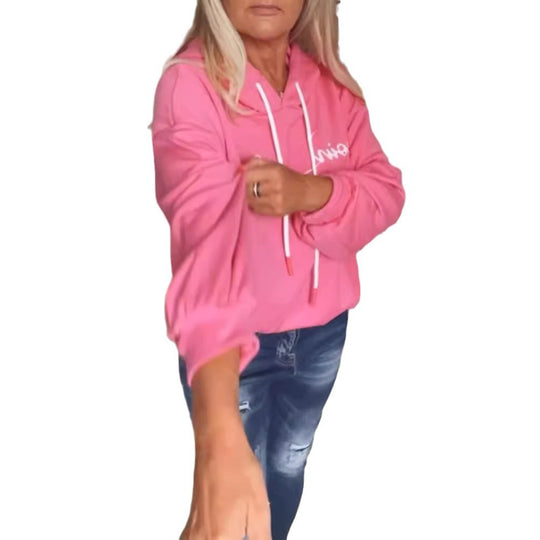 Damen nan lässiger Kapuzenpullover mit minimalistischer Liniengrafik, Kordelzug und geripptem Saum R&B