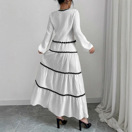 Damen Maxi-Kleid mit verspieltem Schnürungsausschnitt und elegantem Rüschenboden R&B