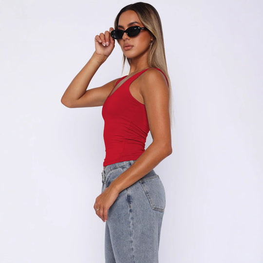 Damen Top mit breiten Trägern und figurbetontem Schnitt R&B