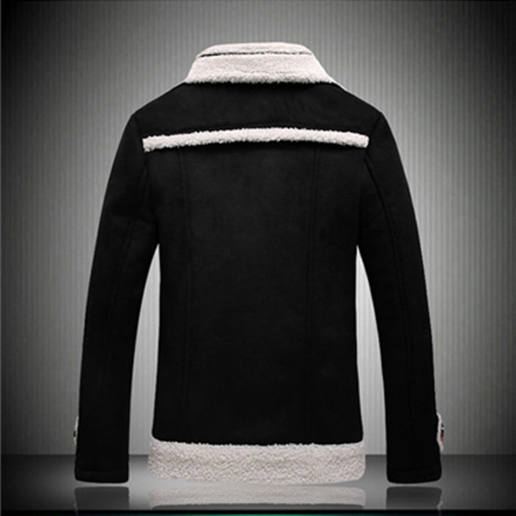 Herren warme Lammfelljacke mit Knopfkragen R&B