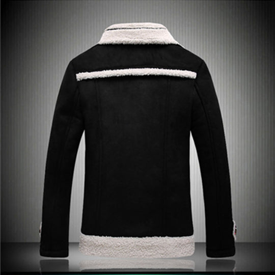 Herren warme Lammfelljacke mit Knopfkragen R&B