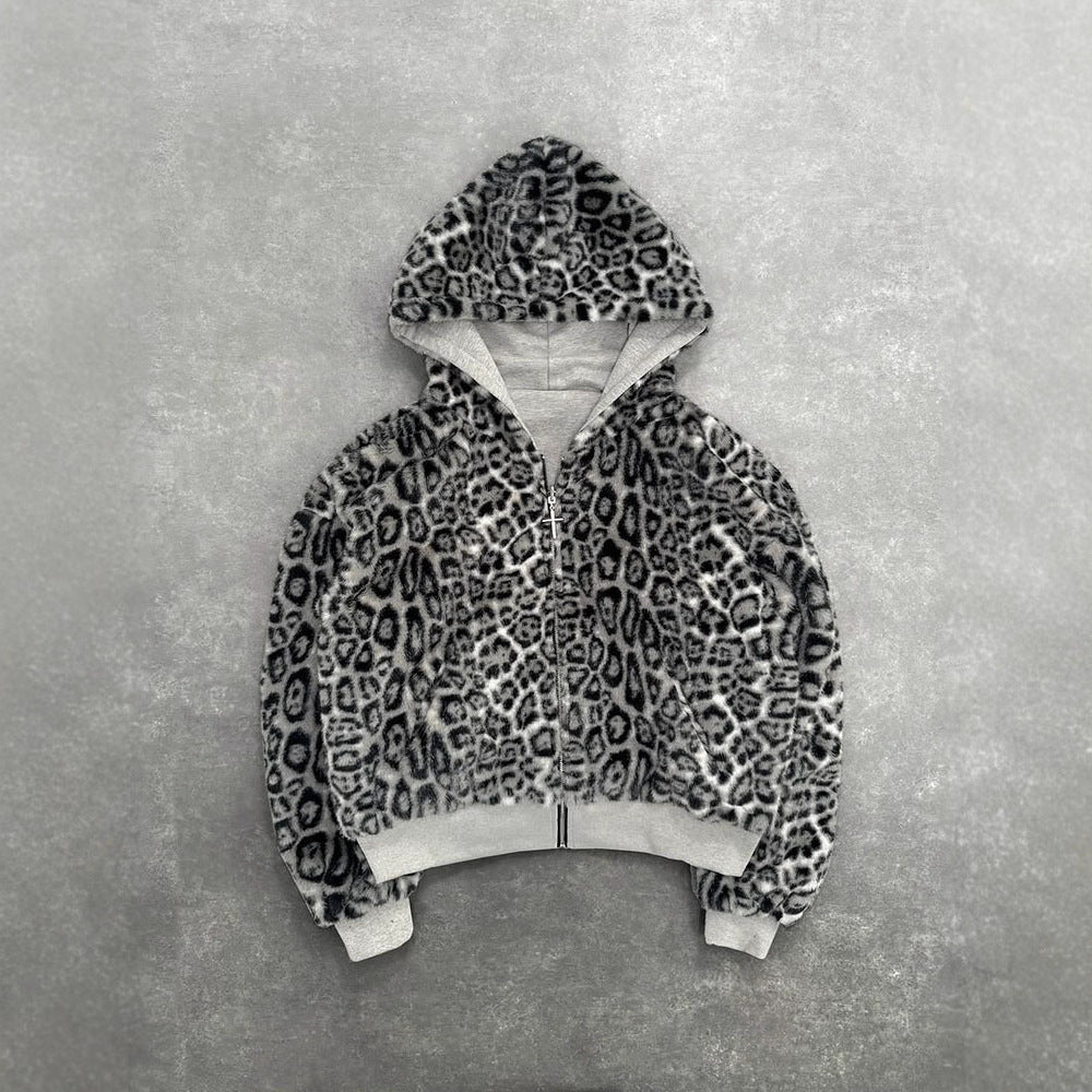 Damen nan kurze Kapuzenjacke mit Kunstfellfutter, Reißverschluss und Kängurutasche R&B