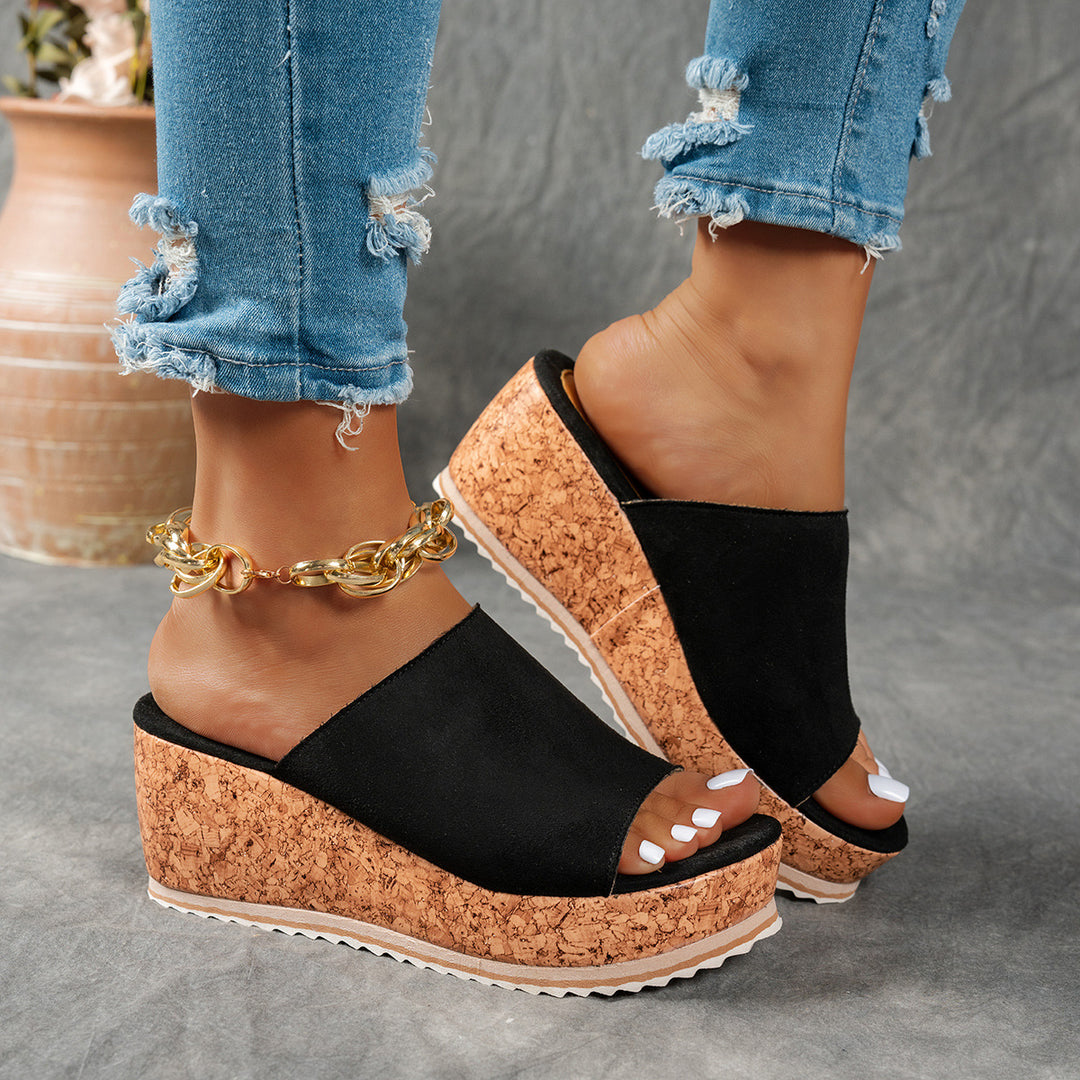 Damen Wedge-Pantoletten mit wildem Leopardenmuster und komfortabler Korksohle R&B