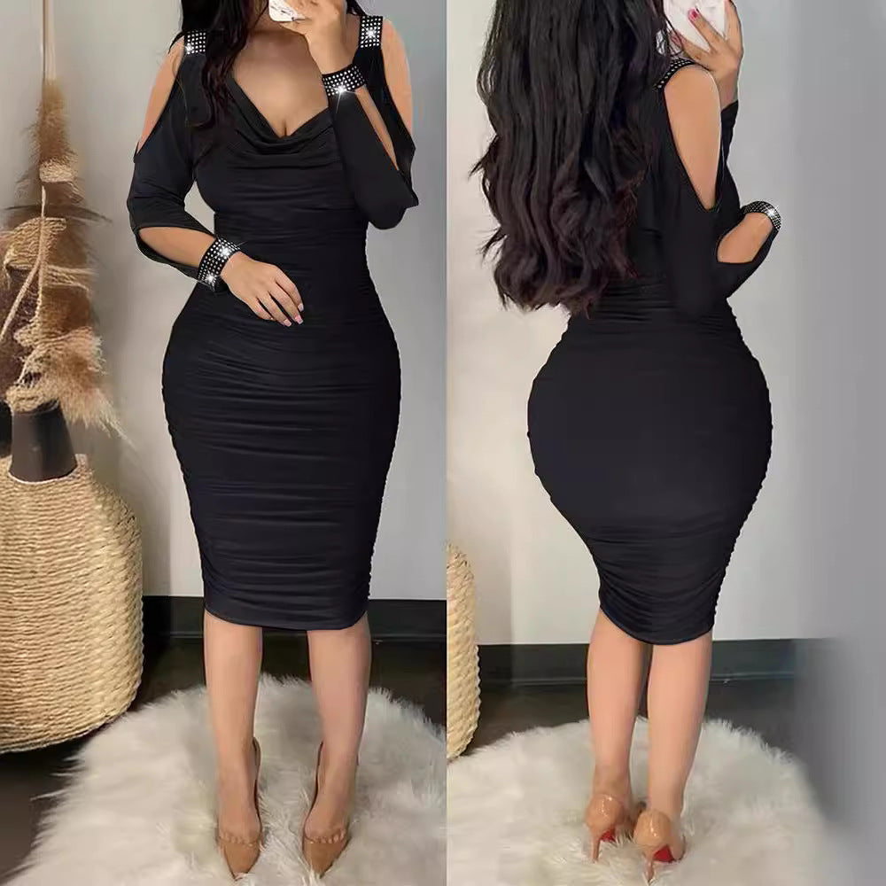 Damen Wickelkleid mit offenem Schulterdesign und funkelnden Akzenten R&B