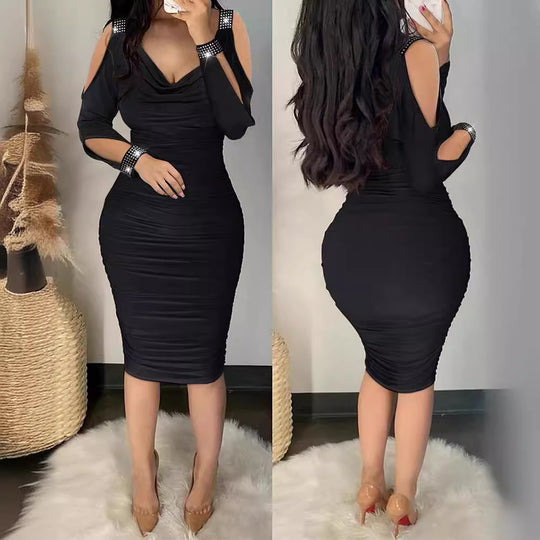 Damen Wickelkleid mit offenem Schulterdesign und funkelnden Akzenten R&B