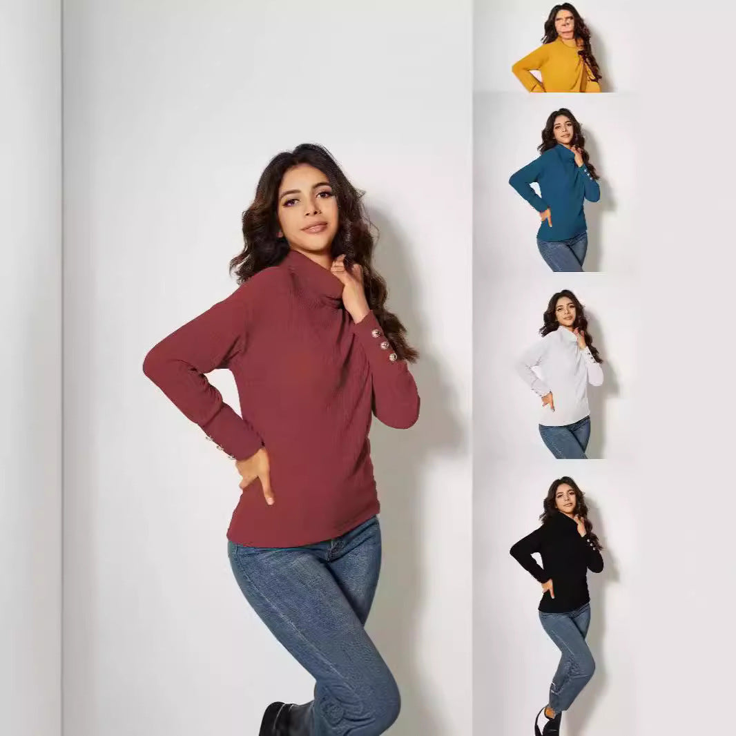 Damen Moderner Rollkragenpullover mit Knopfdetails R&B