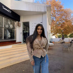 Damen schicke Wollblazerjacke mit Taillengürtel R&B