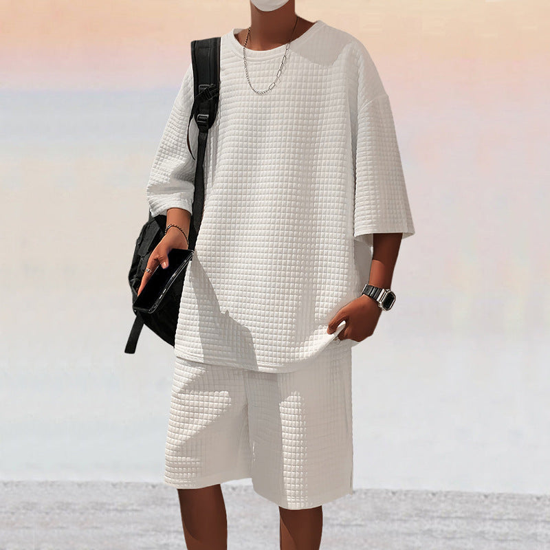Herren Freizeitsport Set aus locker sitzendem Oberteil mit atmungsaktiven Shorts R&B