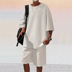 Herren nan quadratstruktur Freizeitset mit oversized Rundhalsshirt und knielangen Relax-Shorts R&B