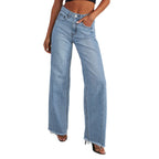 Damen Weite Jeans im lässigen Vintage-Stil mit fransigem Saum R&B