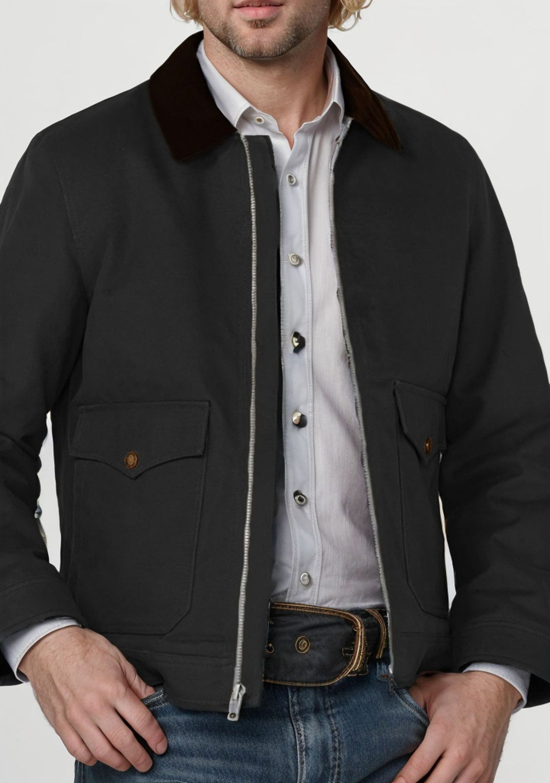 Herren robuste Baumwolljacke mit wärmemantellähnlichem Kragen R&B
